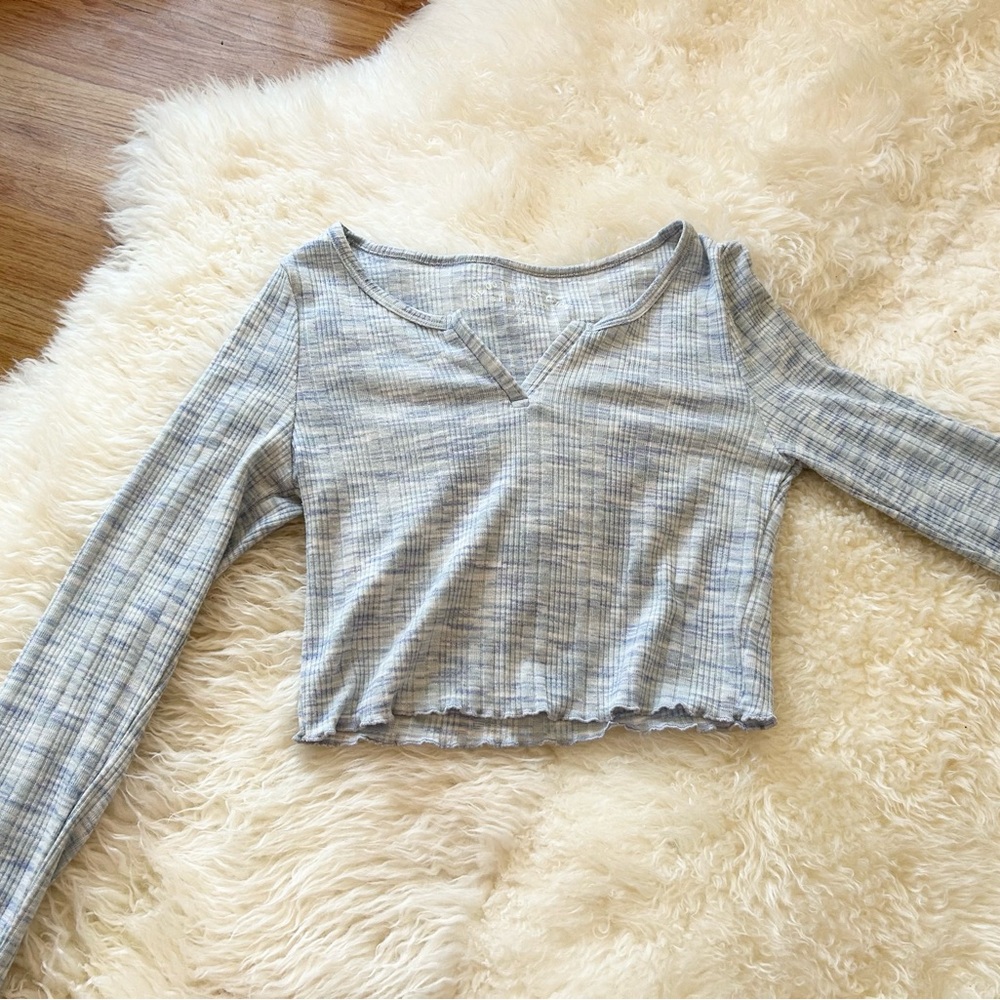 Aeropostale Long Sleeve Space-Dye Cropped Shrunken Tee